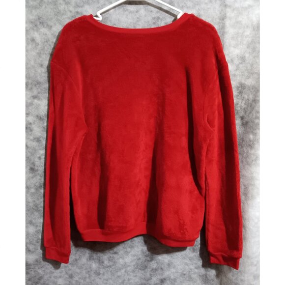Cold Crush short plush sweatshirt Wmn's Sz XL red Christmas message - Picture 2 of 2